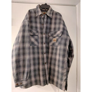 Men's Flannel Insulated Rustic Cottage Button-Up Shirt Jacket Size XL Blue Plaid